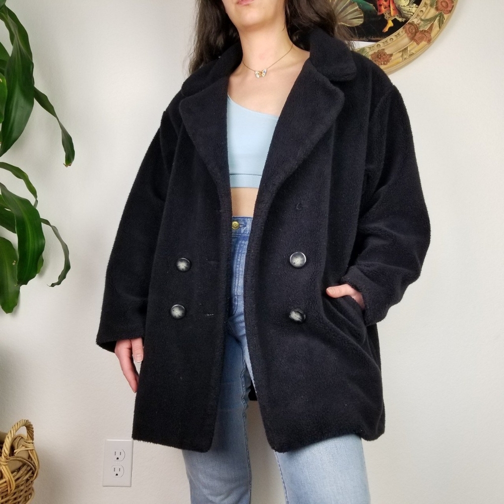 Vintage 90s Black Fleece Teddy Coat
